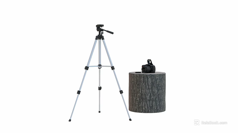Portable Tripod Stand With Digital Camera On Wooden Stump For Mobile Digital Use 3d model 