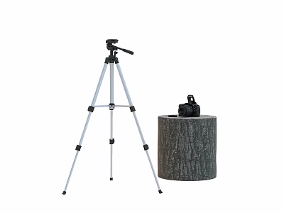 Portable Tripod Stand With Digital Camera On Wooden Stump For Mobile Digital Use 3d model