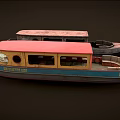 Old Colorful Yacht With Red Roof Blue Bottom Windows And Ride Line Sign