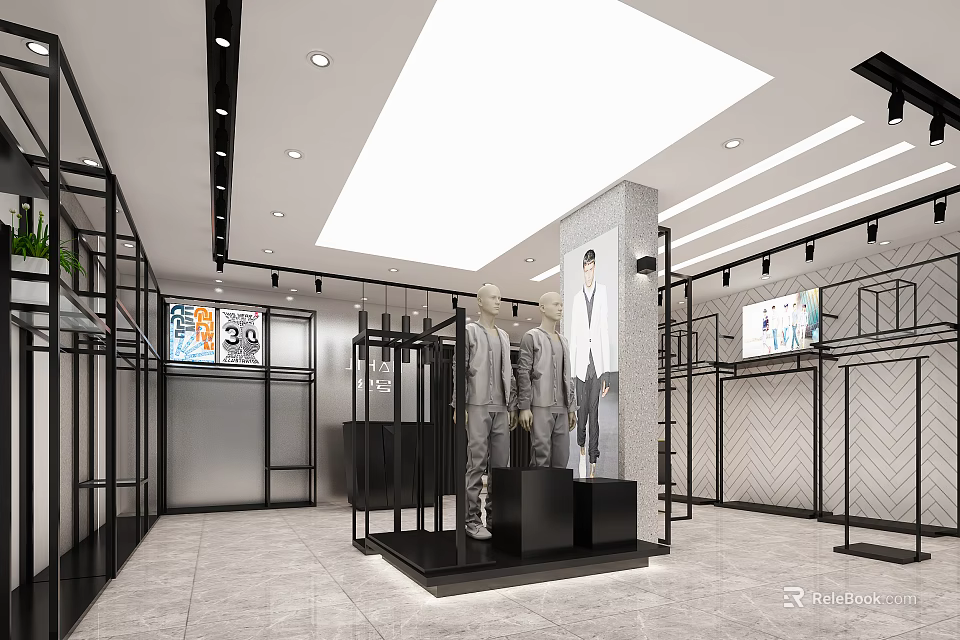 Modern Fashion Clothing Store With Mannequins Racks Sale Displays Bright Lighting And Stylish Design 3d model 