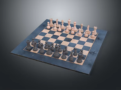 Classic Chess Set With Black And White Pieces On Checkered Chessboard 3d model