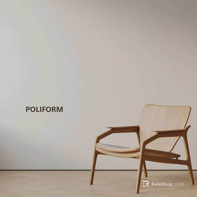 Modern Wooden Leisure Chair with Simple Lines Against Light Colored Wall Interior 3d model 