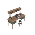 Modern Table Lamp with White Shade on Wooden Desk with Metal Pen Holder and Magazine