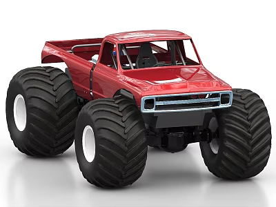 Red Monster Truck With Large Off Road Tires And Bold Exterior Design 3d model