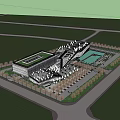 Modern Large Building With Rooftop Garden Surrounding Trees Plaza And Swimming Pool