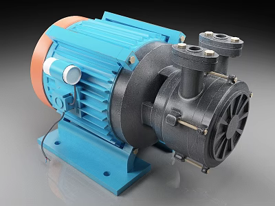 High Performance Agricultural Water Pump With Blue Electric Motor And Black Cast Iron Body 3d model