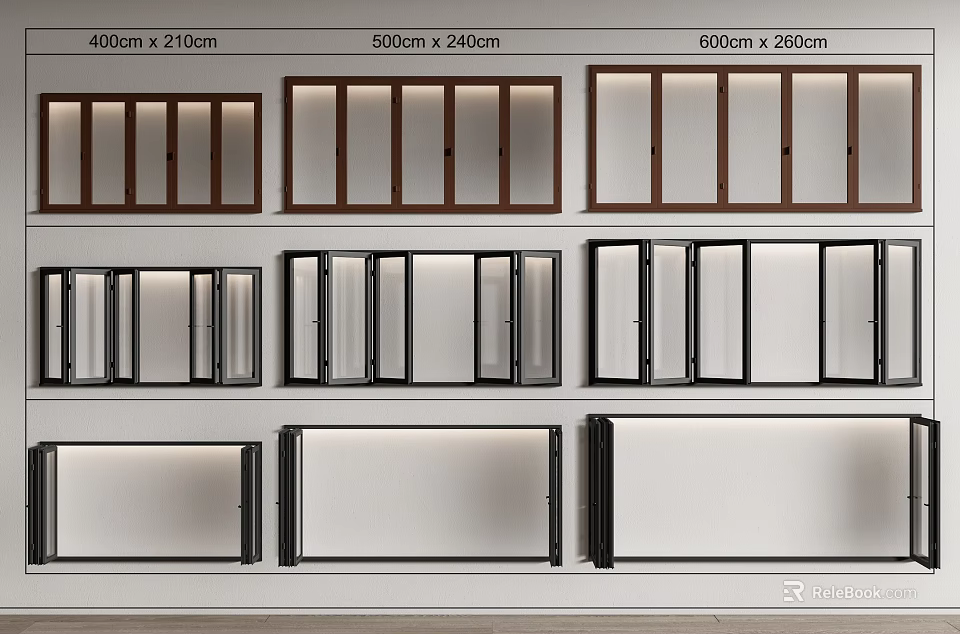 Modern Folding Doors With Wooden Frame Glass Panels And Various Size Options For Interior 3d model 