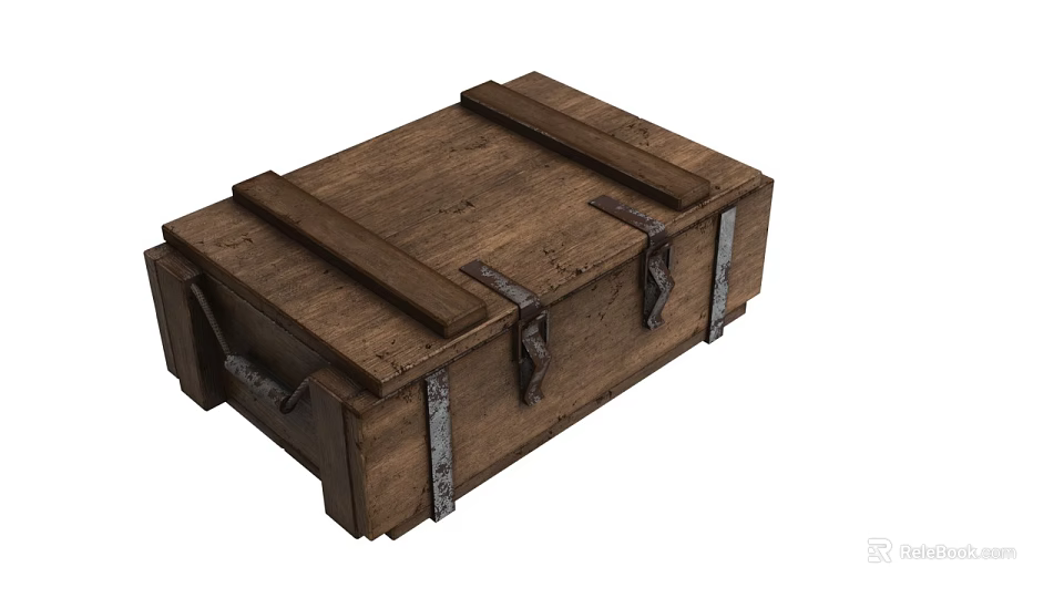 Rustic Wooden Storage Box For Household Use With Metal Clasps And Handles 3d model 