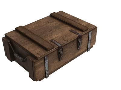 Rustic Wooden Storage Box For Household Use With Metal Clasps And Handles 3d model