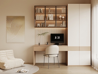 Modern desk and chair bookcase 3d model