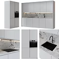 Modern Kitchen Interior With White Cabinets Marble Countertop And Black Sink