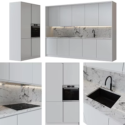 Modern Kitchen Interior With White Cabinets Marble Countertop And Black Sink 3d model