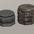 Classic Stone Wood Carved Pedestals With Intricate Patterns And Hexagonal Bases