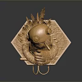Intricate Golden Humanoid Character With Winged Creature Sculpture And Mechanical Base