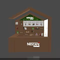 Nestle Exhibition Display Shelves With Creative Hut Structure And Interior Arranged Products