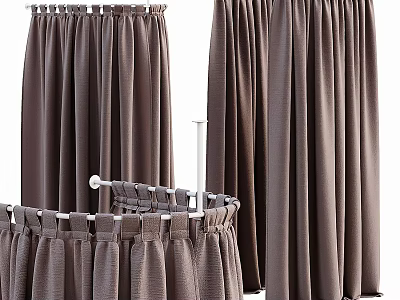 Brown Fabric Window Curtains With Pleated Top Hanging Design For Home Decor 3d model