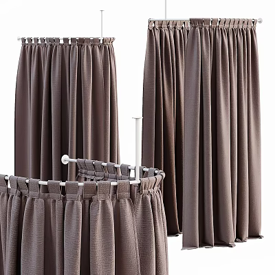 Brown Fabric Window Curtains With Pleated Top Hanging Design For Home Decor 3d model