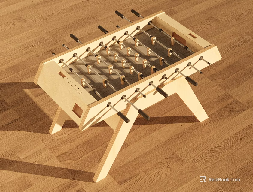Light Wood Foosball Table With Player Rods On Wooden Floor 3d model 