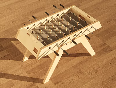 Light Wood Foosball Table With Player Rods On Wooden Floor 3d model