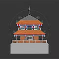 Traditional Chinese Two Story Architecture Featuring Orange Roof Green Eaves Decorative Top And White Base