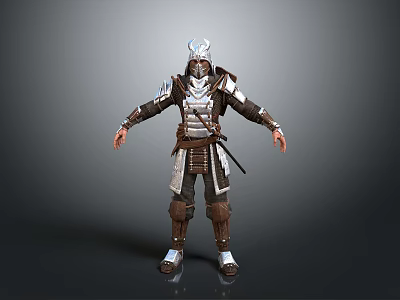Fantasy Armored Warrior 3D Model With Silver And Brown Armor Design 3d model
