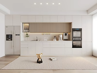 Modern Open Kitchen Interior With Built in Wine Cabinet And White Cabinets 3d model