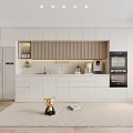 Modern Open Kitchen Interior With Built in Wine Cabinet And White Cabinets