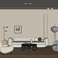 Wind living room sofa single sofa coffee table carpet floor lamp 3d model