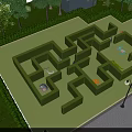 Fun Playground With Green Maze Design Surrounded By Trees And Lawn