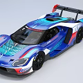 Blue White Red Streamlined Race Car With Aerodynamic Rear Wing Design 3d model