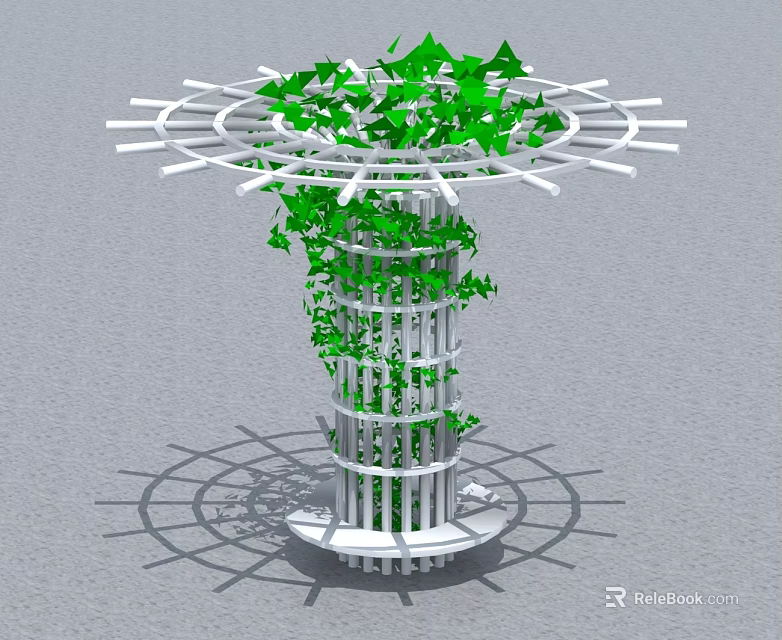 White Swing Door With Circular Design And Green Plant Wrapping Outdoor 3d model 