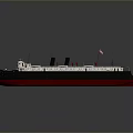 Vintage Red And Black Ship Model With Two Black Chimneys White Deck And Small Flag