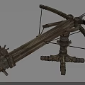 Ancient Medieval Siege Weapon With Wooden Frame Metal Components Bow String And Mobile Wheels
