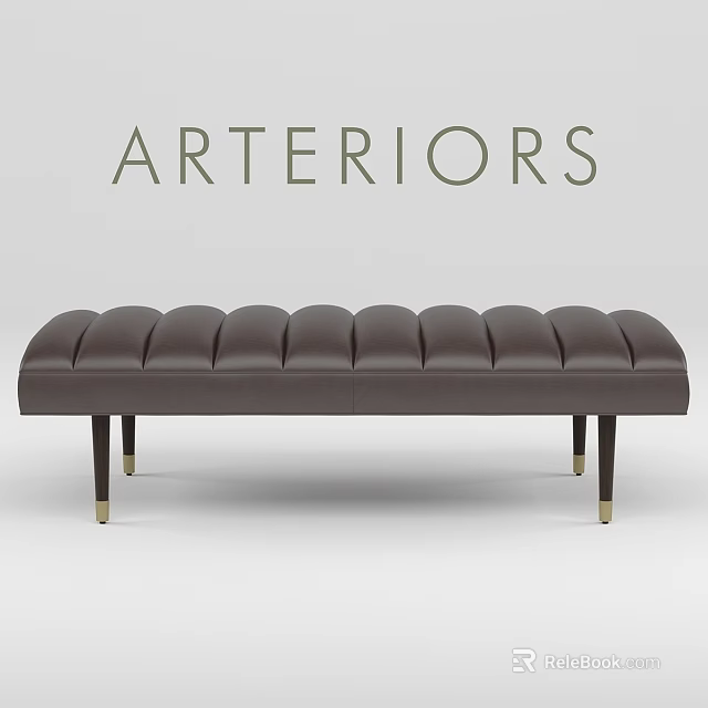 Arteriors Brown Leather Bench with Tufted Design and Black Gold Accent Legs 3d model 