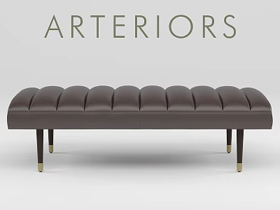 Arteriors Brown Leather Bench with Tufted Design and Black Gold Accent Legs 3d model