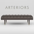 Arteriors Brown Leather Bench with Tufted Design and Black Gold Accent Legs