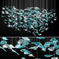 Modern Blue Leaf Shaped Crystal Chandelier Hanging Lighting Design With Sparkling Details