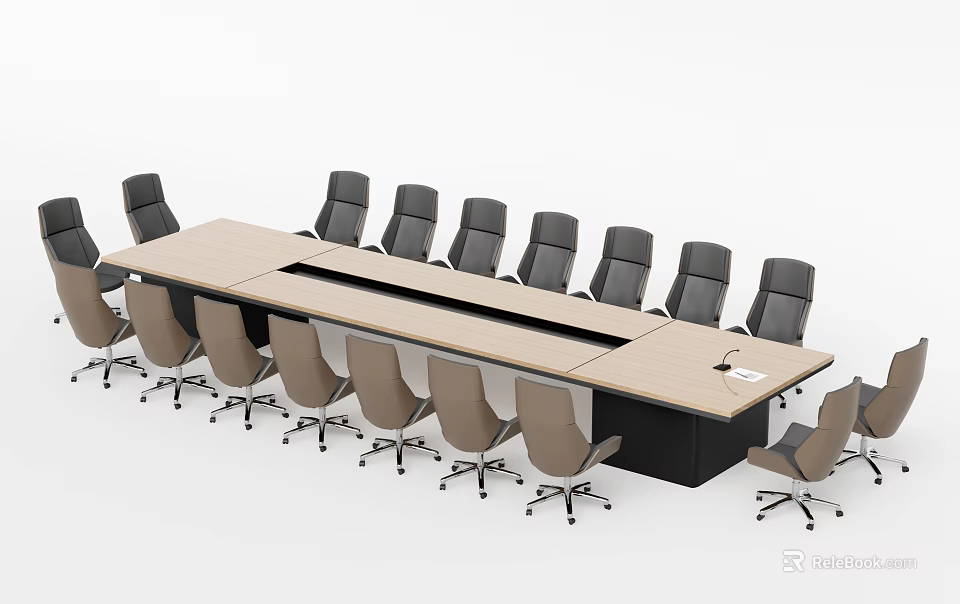 Modern Rectangular Conference Table With Rolling Office Chairs In Meeting Room 3d model