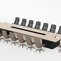 Modern Rectangular Conference Table With Rolling Office Chairs In Meeting Room 3d model