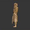 Man in Golden Armor Statue with Outstretched Arms and Intricate Design