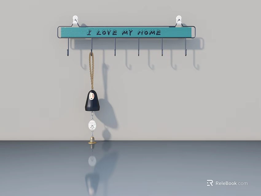 Swing Door With Blue Hook Board I LOVE MY HOME Lettering And Hanging Doll 3d model 
