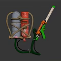 Homemade Toy Weapon With Bottles Rope Wooden Platform Green Stand And Orange Parts