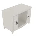 White Cabinet With Black Handles Open Storage Carved Details And Decorative Legs