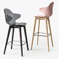 Modern Bar Stools With Wooden Legs And Sleek Hollow Pattern Seats In Pink Gray Tones