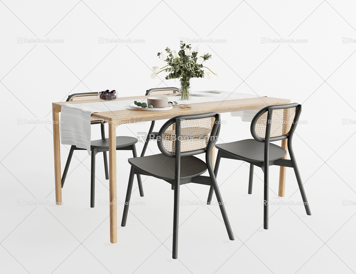 Modern Dining Table and Chair Combination Solid Wood Bar Dining Table and Chair 3d model