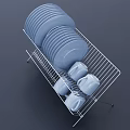 Sturdy Metal Dish Rack With Stacked Blue Plates And Organized Cups