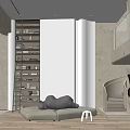 Modern Duplex Living Room Interior Design With Bookshelf Sofa Fireplace And Natural Light