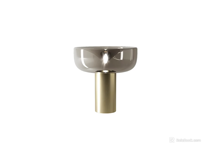 Modern Table Lamp With Metallic Round Shade And Golden Pole Design 3d model 