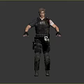 Police Character In Tactical Gear Confronting Zombie Creature In Survival Scene