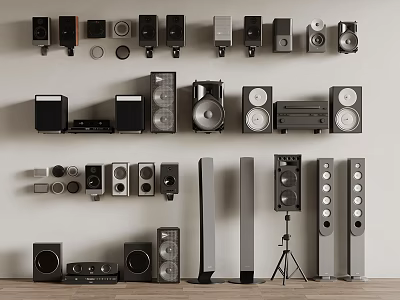 Various Audio Speakers And Sound Systems With Modern Design And Styles 3d model